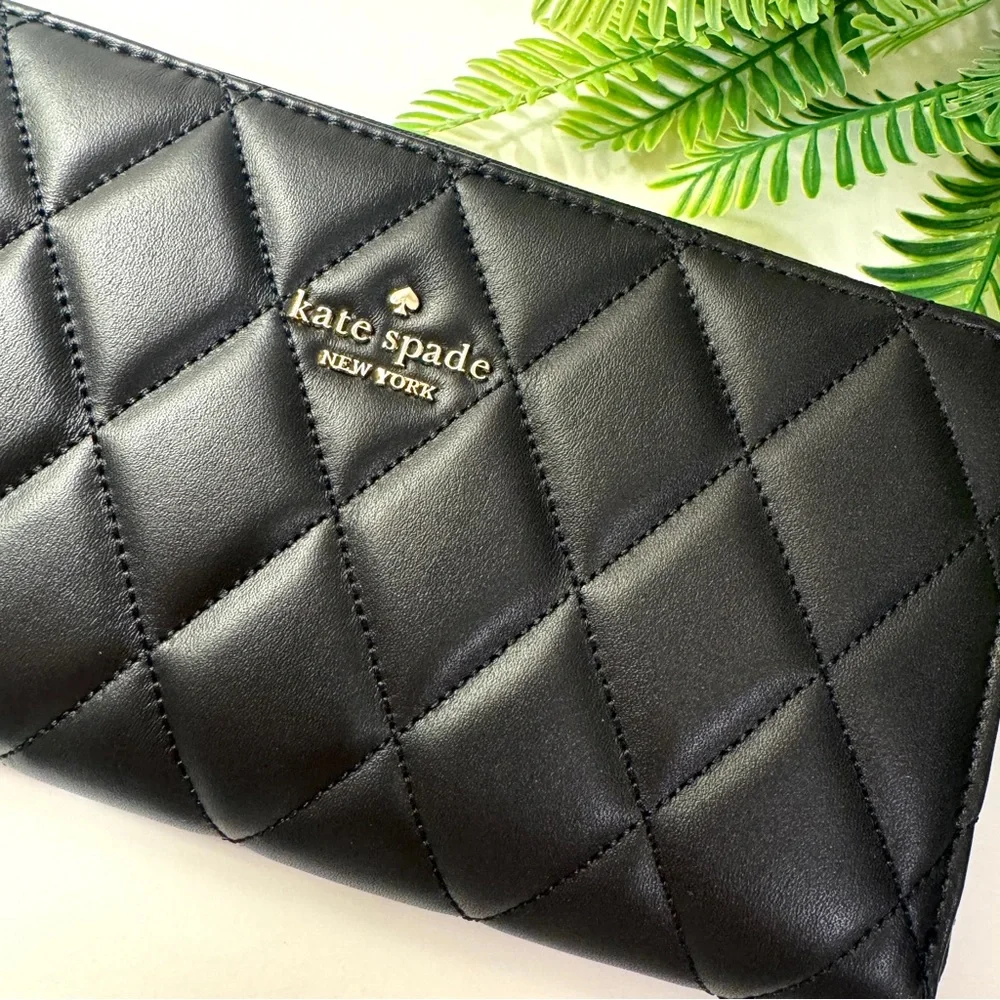 Kate Spade Quilted Black Leather Zip Around Wallet NWT - Picture 13 of 16